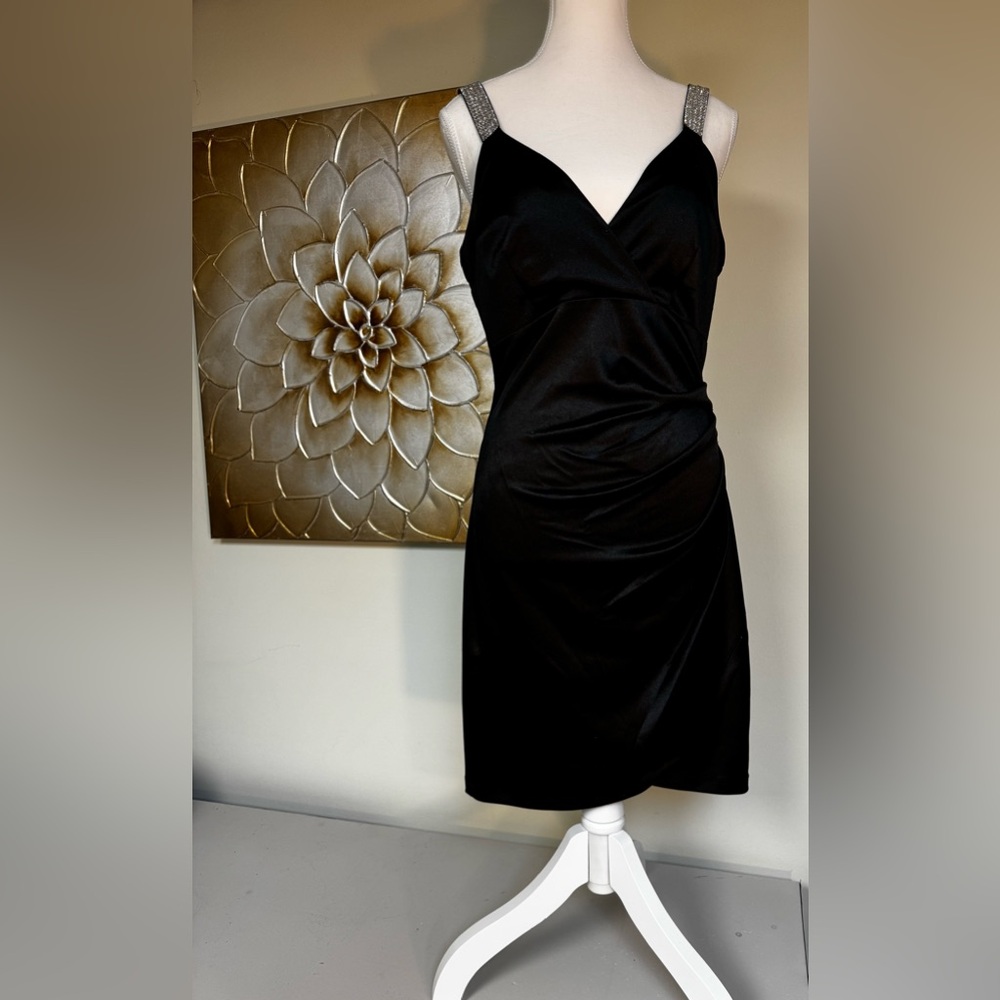 BCX Elegant Black Mini Dress with Silver Straps